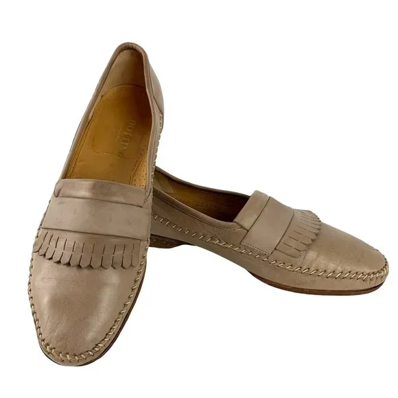 BOTTINO Taupe Italian Calf Leather Moc Toe‎ Kiltie Dress Loafers